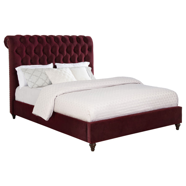 Lorenzo 57-Inch Upholstered Queen Panel Bed Wine Red