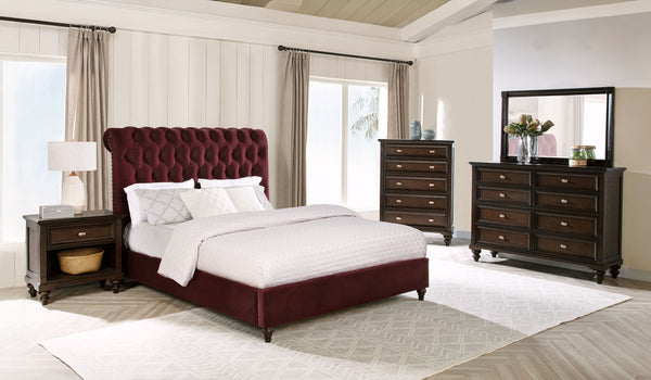 Lorenzo 57-Inch Upholstered Queen Panel Bed Wine Red