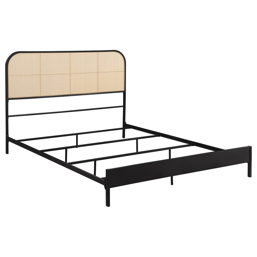 Lennox Radio Weave Rattan Metal Queen Bed Black