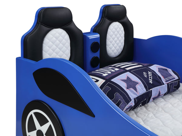 Blaze Wood Twin LED Race Car Bed Blue