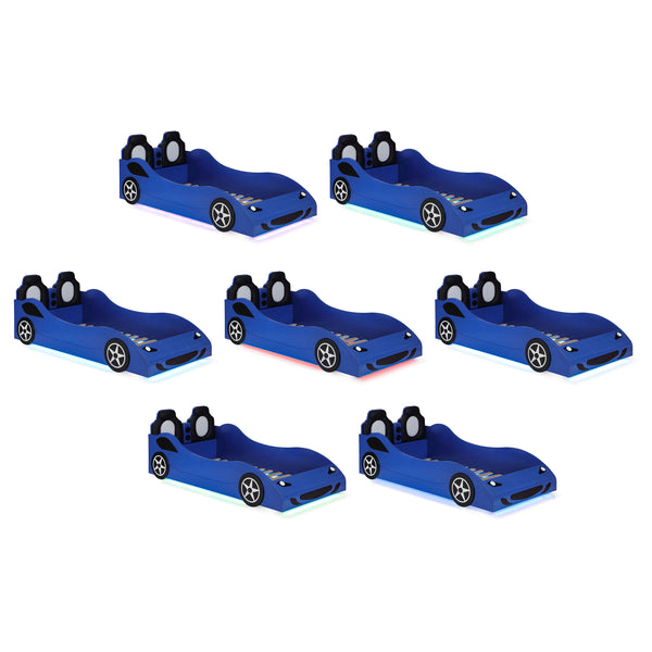 Blaze Wood Twin LED Race Car Bed Blue