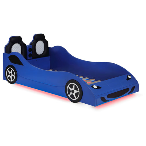 Blaze Wood Twin LED Race Car Bed Blue