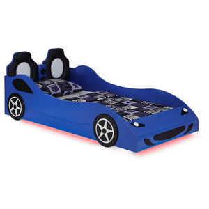 Blaze Wood Twin LED Race Car Bed Blue