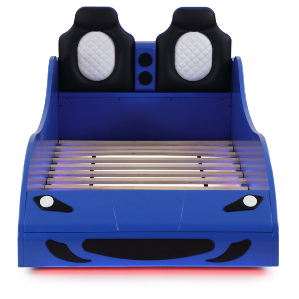 Blaze Wood Twin LED Race Car Bed Blue