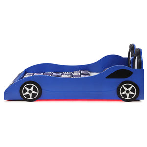 Blaze Wood Twin LED Race Car Bed Blue