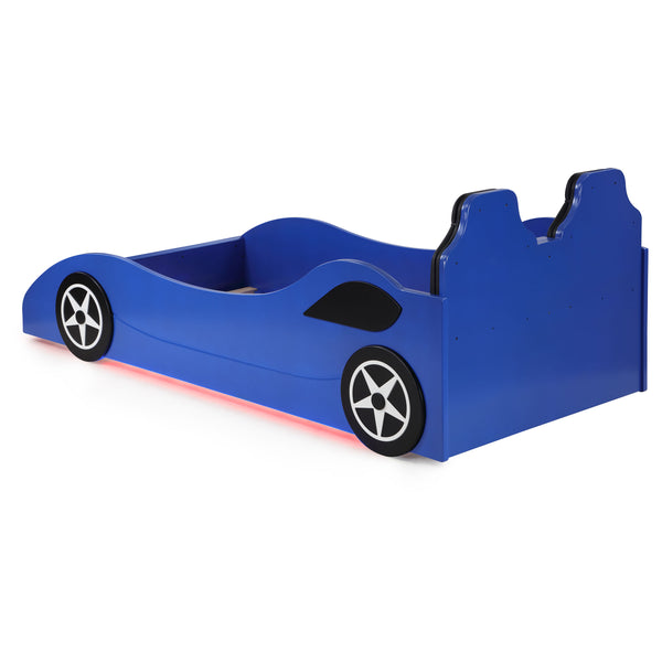 Blaze Wood Twin LED Race Car Bed Blue