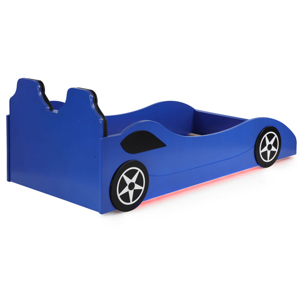 Blaze Wood Twin LED Race Car Bed Blue