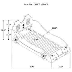 Blaze Wood Twin LED Race Car Bed Blue