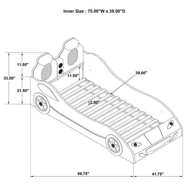 Blaze Wood Twin LED Race Car Bed Blue