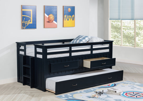 Lancaster Wood Twin Captains Bed With Trundle Navy Blue