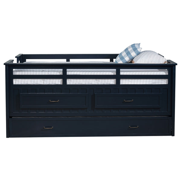 Lancaster Wood Twin Captains Bed With Trundle Navy Blue