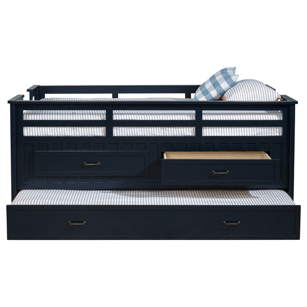 Lancaster Wood Twin Captains Bed With Trundle Navy Blue