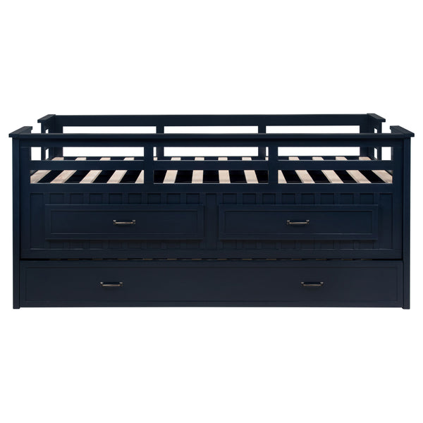 Lancaster Wood Twin Captains Bed With Trundle Navy Blue