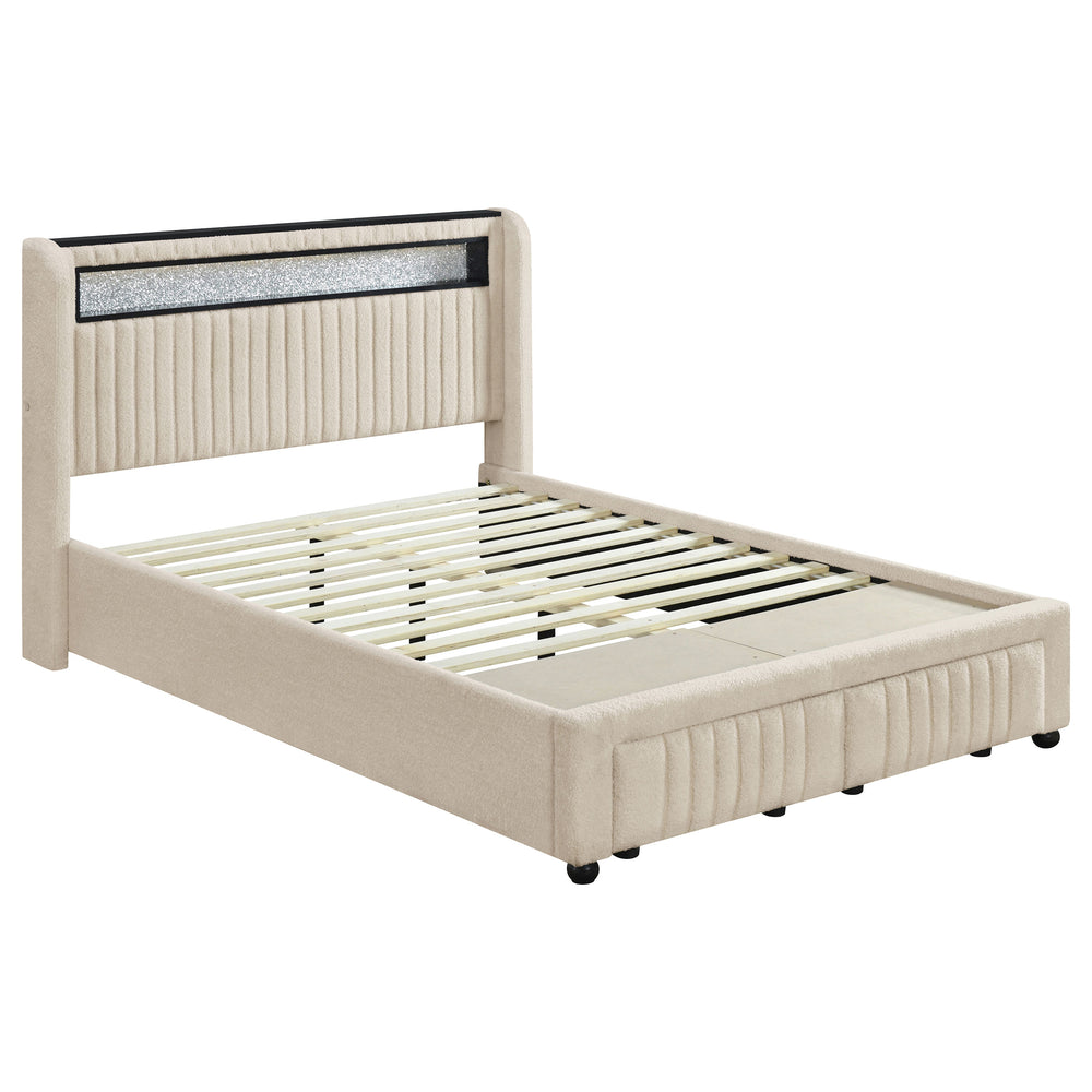 Madison LED Full Bed - Cream Upholstered