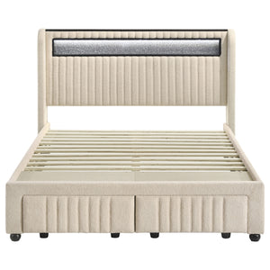 Madison LED Full Bed - Cream Upholstered